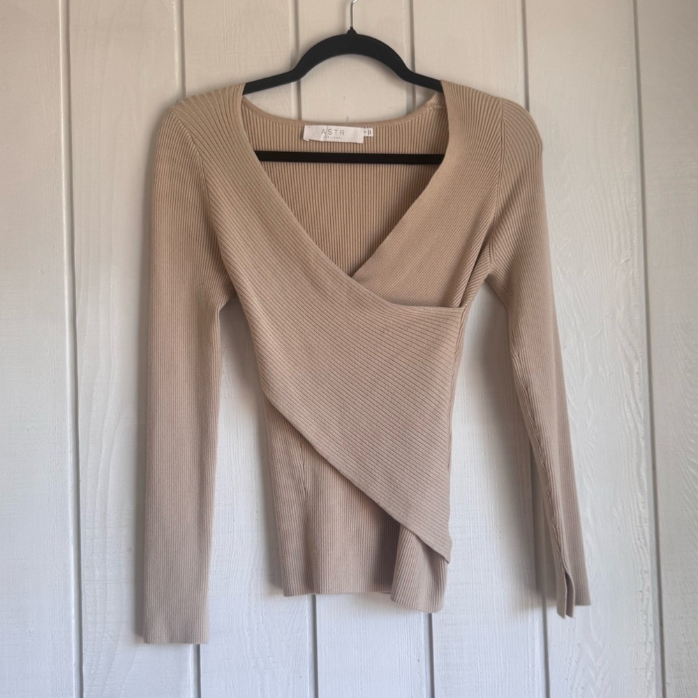 ASTR The Label Knit Wrap Long Sleeve Top